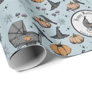 Custom Goth Blue Baby Carriage Halloween Geschenkpapier