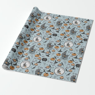 Custom Goth Blue Baby Carriage Halloween Geschenkpapier