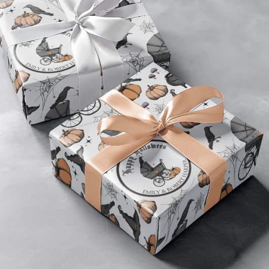 Custom Goth Gray Baby Carriage Halloween Geschenkpapier