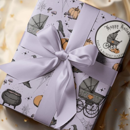 Custom Goth Lila Baby Carriage Halloween Geschenkpapier