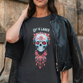 Custom Gothic Blue Pink Halloween Sugar Skull T-Shirt