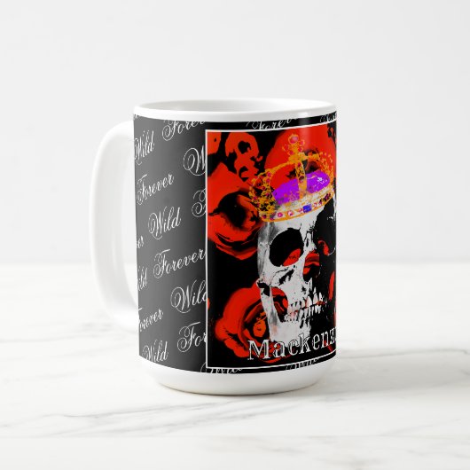 Custom Gothic Skull Rote Rosen Kaffee Tasse (Vorderseite Links)