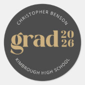Custom Grad 2026 Charcoal Gold Graduation Seals Runder Aufkleber (Vorderseite)