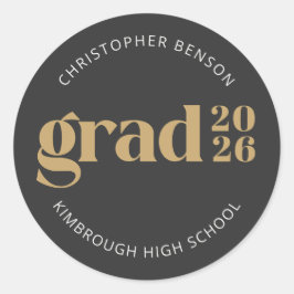 Custom Grad 2026 Charcoal Gold Graduation Seals Runder Aufkleber