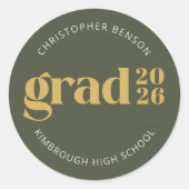 Custom Grad 2026 Olive Green Gold Graduation Seals Runder Aufkleber (Vorderseite)