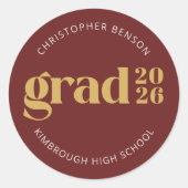 Custom Grad 2026 Red Gold Graduation Seals Runder Aufkleber (Vorderseite)