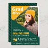 Custom Grad Modern Green Yellow | FOTO ABSCHLUSS Einladung (Vorne/Hinten)