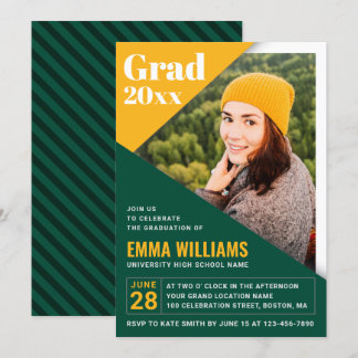 Custom Grad Modern Green Yellow | FOTO ABSCHLUSS Einladung