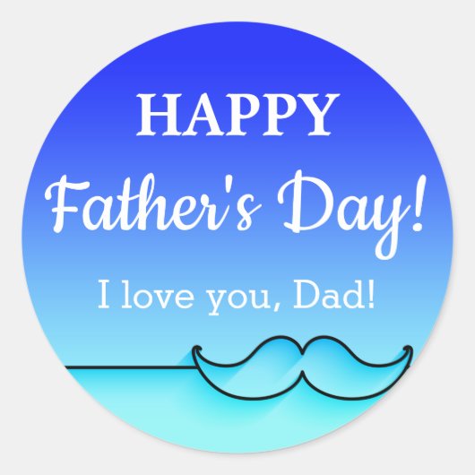 CUSTOM Gradient Blue Father's Day Mustache Runder Aufkleber (Vorderseite)