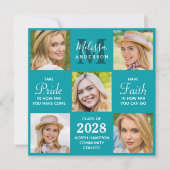 Custom Graduate 5 Foto Collage Aquamariner Abschlu Einladung (Vorderseite)