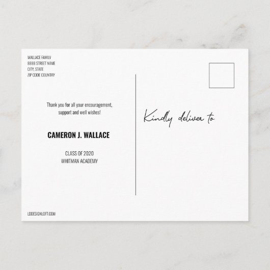 Custom Graduate mit Foto DANK Ankündigungspostkarte (Rückseite)