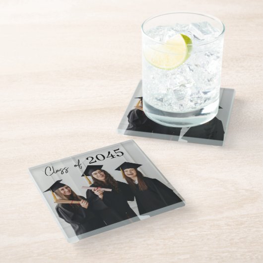 Custom Graduation Farewell Gift Photo Glasuntersetzer (Schrägansicht)