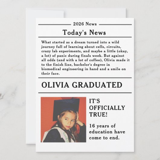Custom Graduation Newspaper Academic Major Edition (Rückseite)