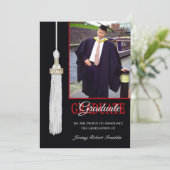 Custom Graduation Party Einladung Red & Black Tass (Stehend Vorderseite)