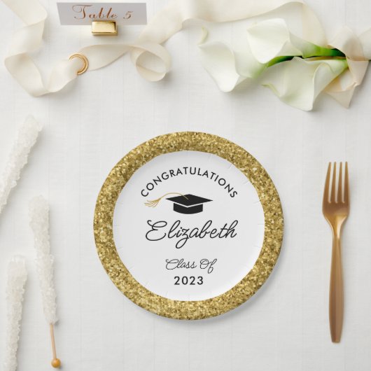 Custom Graduation Party für Schwarz und Gold Glitz Pappteller (Hochzeit)
