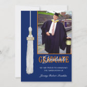 Custom Graduation Party Invite Blue/Orange Tassel Einladung (Vorderseite)