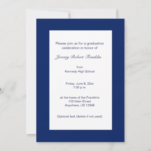 Custom Graduation Party Invite Blue/Orange Tassel Einladung (Rückseite)