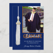 Custom Graduation Party Invite Blue/Orange Tassel Einladung (Vorne/Hinten)