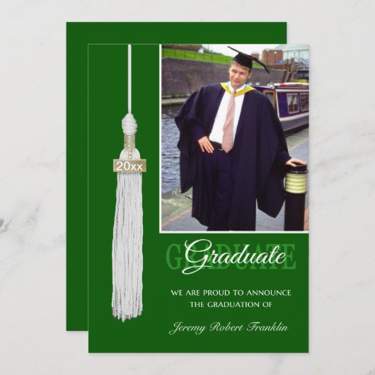Custom Graduation Party lädt grüne weiße Tassel ei Einladung (Vorne/Hinten)
