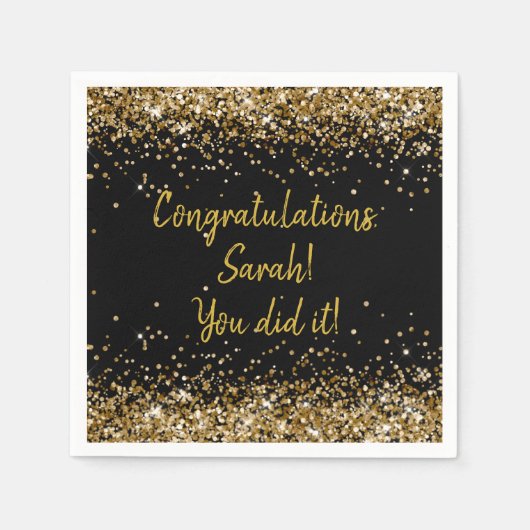 Custom Graduation Party Personalisiert Black & Gol Serviette (Vorderseite)
