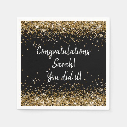 Custom Graduation Party Personalisiert Black & Gol Serviette (Vorderseite)