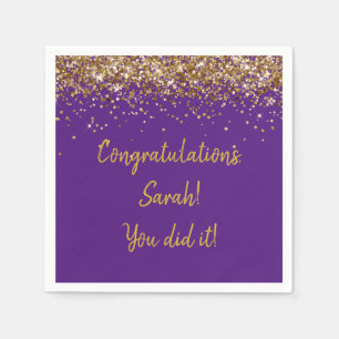 Custom Graduation Party Personalisiert Lila & Gold Serviette