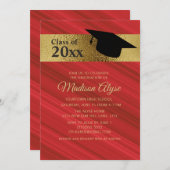 Custom Graduation Party Red Black Gold Cap Einladung (Vorne/Hinten)