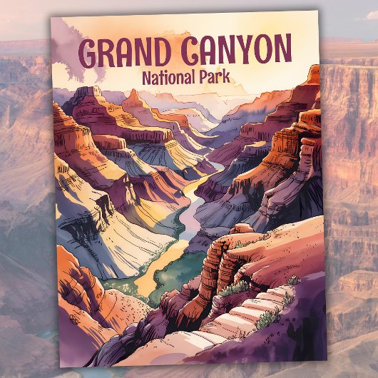Custom Grand Canyon South Rim Colorful Watercolor Postkarte