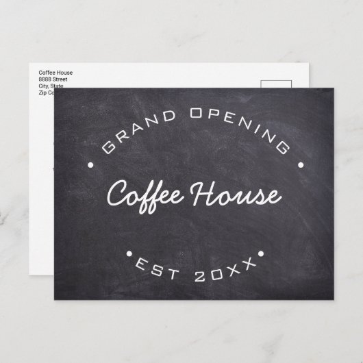 Custom Grand Opening Chalkboard Kaffeehaus Postkarte (Vorne/Hinten)