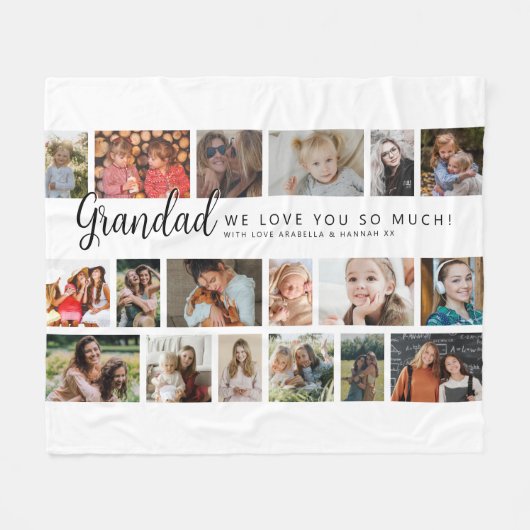 Custom Grandad 18 Photo Collage Fleecedecke (Vorderseite (Horizontal))
