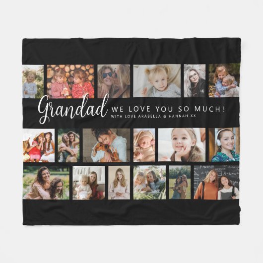Custom Grandad 18 Photo Collage Fleecedecke (Vorderseite (Horizontal))