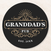 Custom Granddad's Pub Zuhause Bar Year etabliert Runder Pappuntersetzer (Vorderseite)