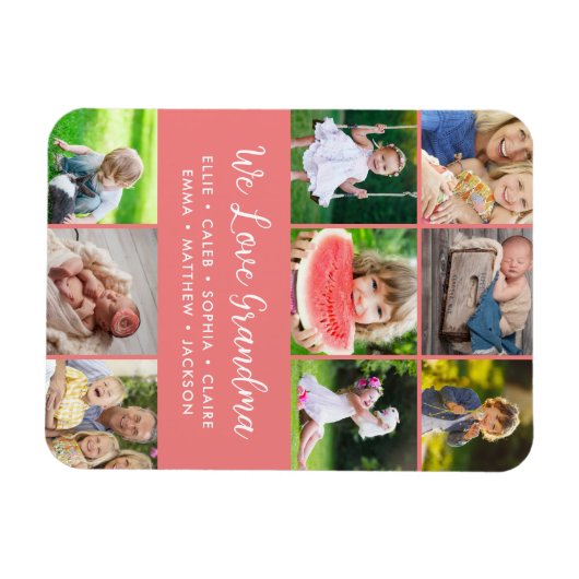 Custom Grandkids Names 9 FotoCollage Magnet (Horizontal)