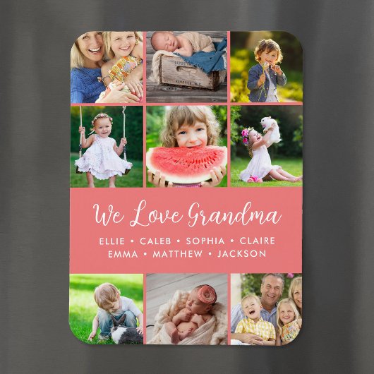Custom Grandkids Names 9 FotoCollage Magnet