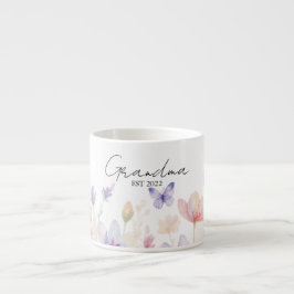 Custom Grandma Est. Year -  Flower and Butterfly  Espressotasse