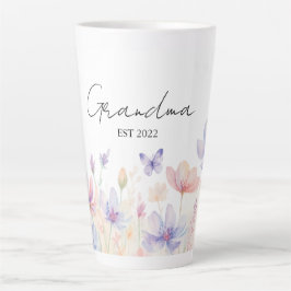 Custom Grandma Est. Year -  Flower and Butterfly  Milchtasse
