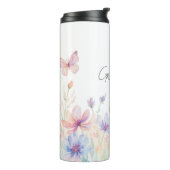Custom Grandma Est. Year -  Flower and Butterfly  Thermosbecher (Nach links gedreht)