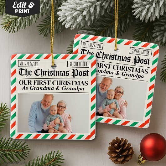 Custom Grandparents Our First Christmas Newspaper Keramikornament