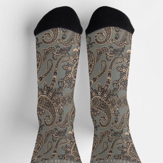 Custom Grau Black Peach Pink Paisley Muster Socken (Oben)