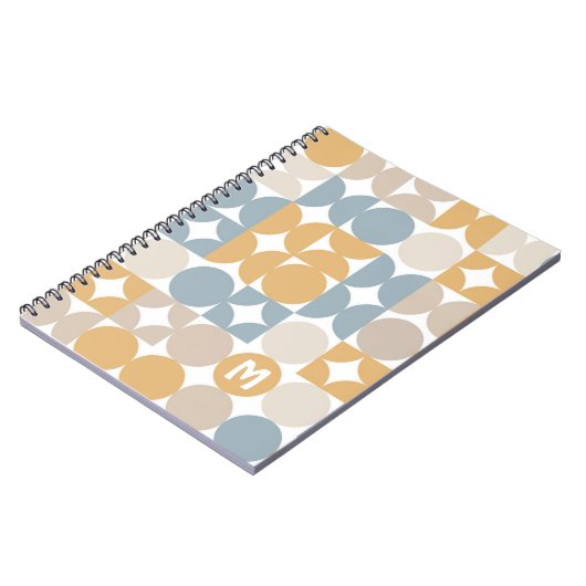 Custom Grau Blue Mustard Taupe Brown Art Muster Notizblock (Linke Seite)