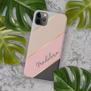 Custom Grau Pastellkoralle Blush Peach Pink Streif iPhone 16 Pro Max Hülle