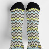 Custom Grau Schwarz-weiß Blue Green Zickzack Muste Socken (Oben)