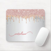Custom Grau Silver Blush Pink Rose Gold Glitzer Mousepad (Mit Mouse)