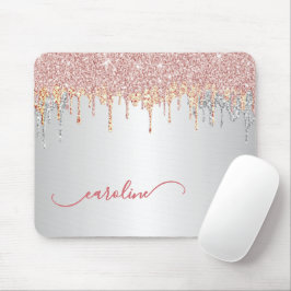 Custom Grau Silver Blush Pink Rose Gold Glitzer Mousepad
