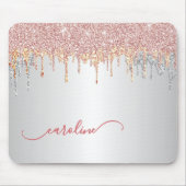 Custom Grau Silver Blush Pink Rose Gold Glitzer Mousepad (Vorne)