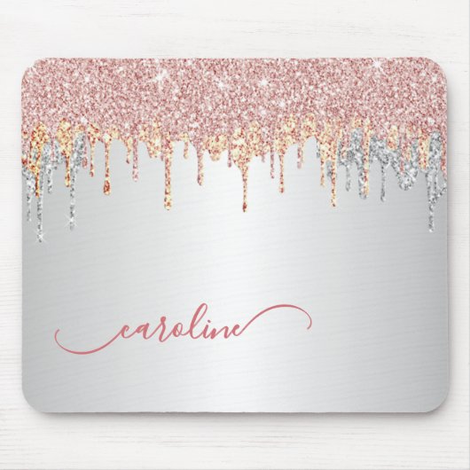 Custom Grau Silver Blush Pink Rose Gold Glitzer Mousepad (Vorne)