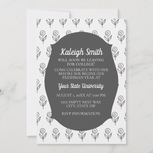 Custom Grau Weiße Blume Uni Trunk Party Einladung (Vorderseite)