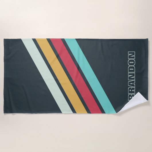 Custom Graue Türkis Cornelblau Rote Streifen Art Strandtuch (Vorderseite)