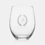 Custom Gray 25. Wedding Anniversary Typografie Weinglas Ohne Stiel<br><div class="desc">Eleganter grauer Lorbeerkranz zum 25. Geburtstag.</div>
