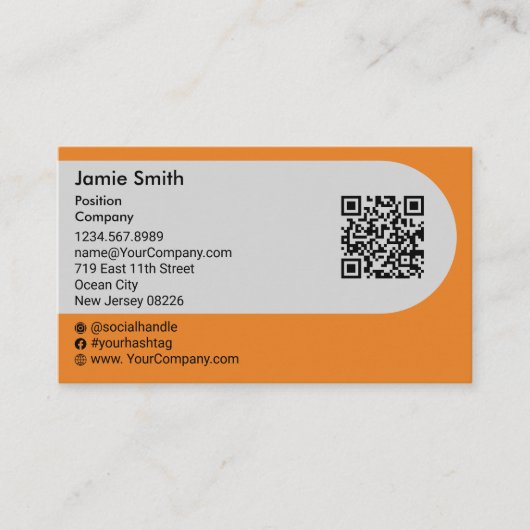 Custom Gray Black Orange QR-Code Soziallandschaft Visitenkarte (Vorderseite)